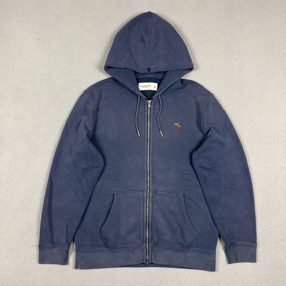 Vintage Abercrombie & Fitch Mens Full Zip Hoodie Sweatshirt Navy Blue Size S
